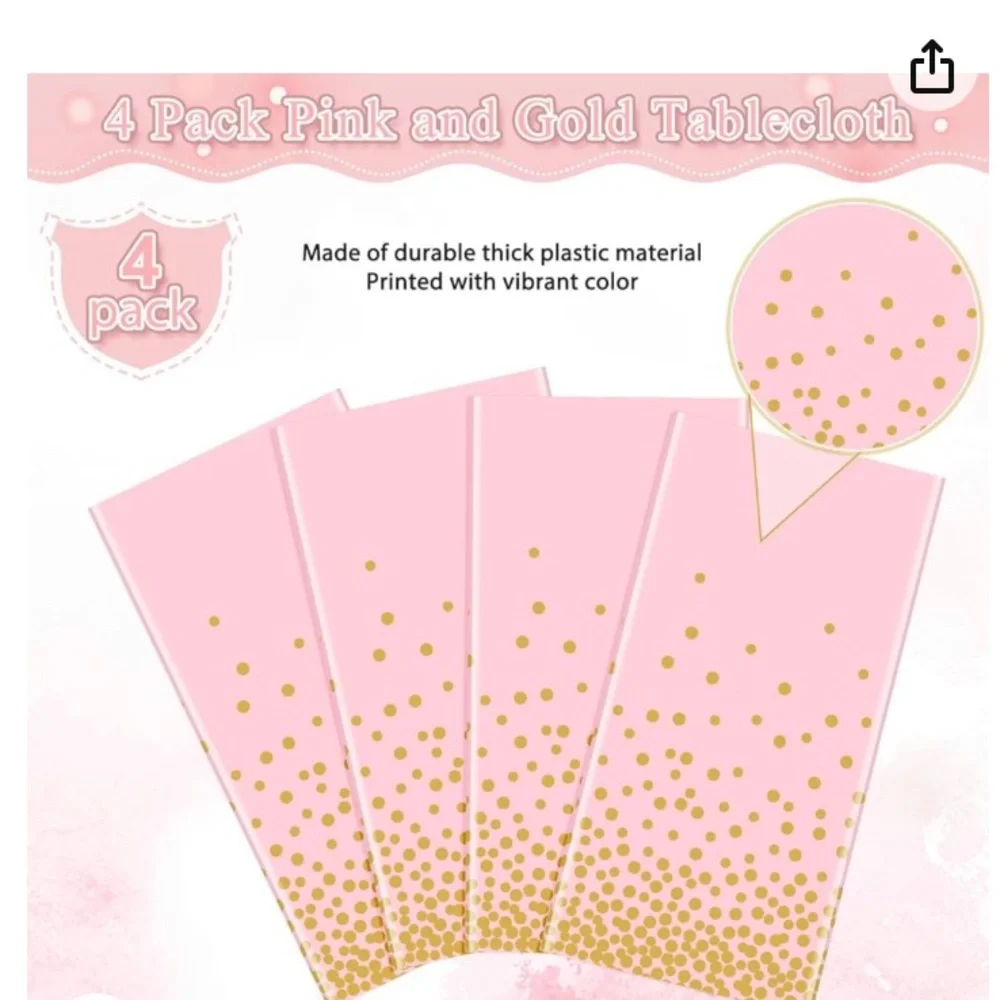 FunnyPars 4 Pack Pink and Gold Plastic Tablecloth for Parties, 3 bundles
